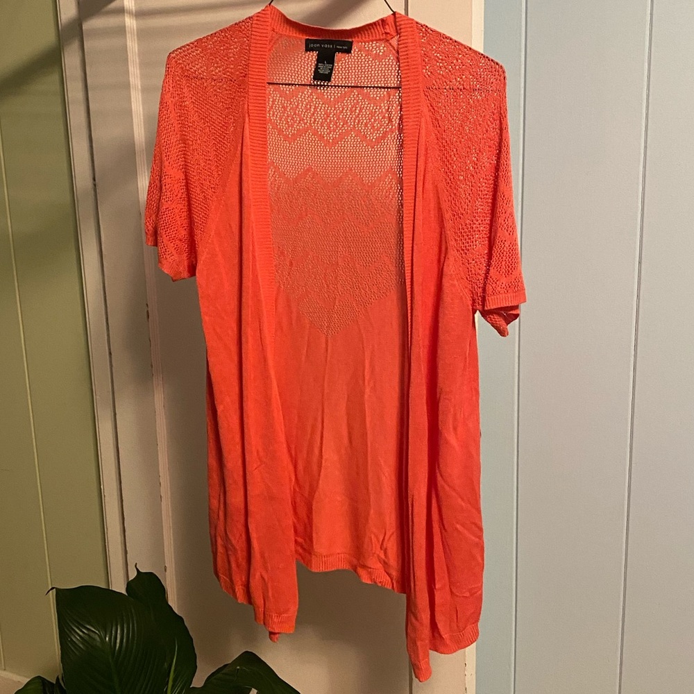 Joan Vass New York salmon lace-back cardigan